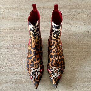 Vintage Dior Leopard Heart Logo Chelsea Boots
